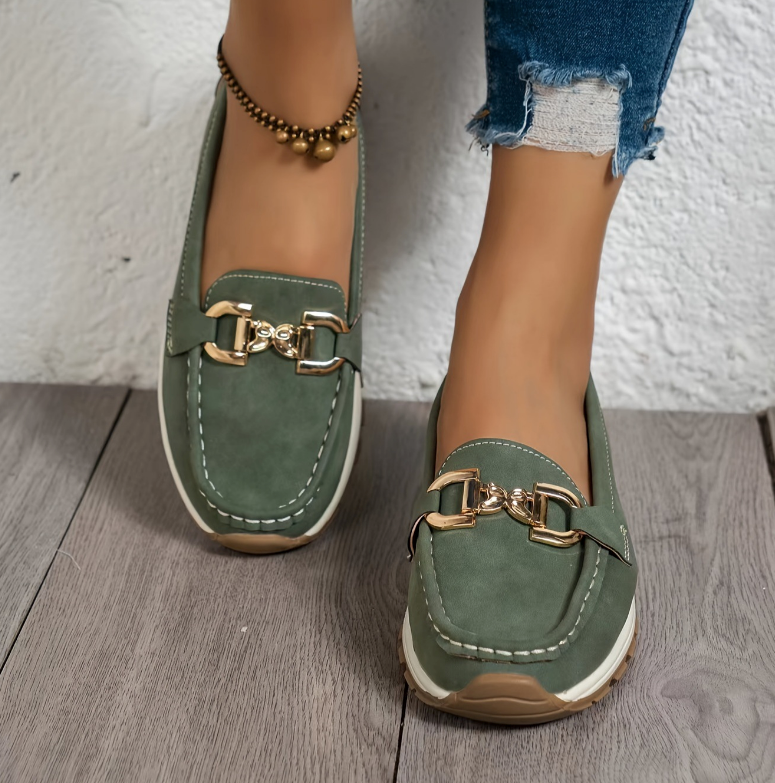 Eloise - Green Buckle Loafers